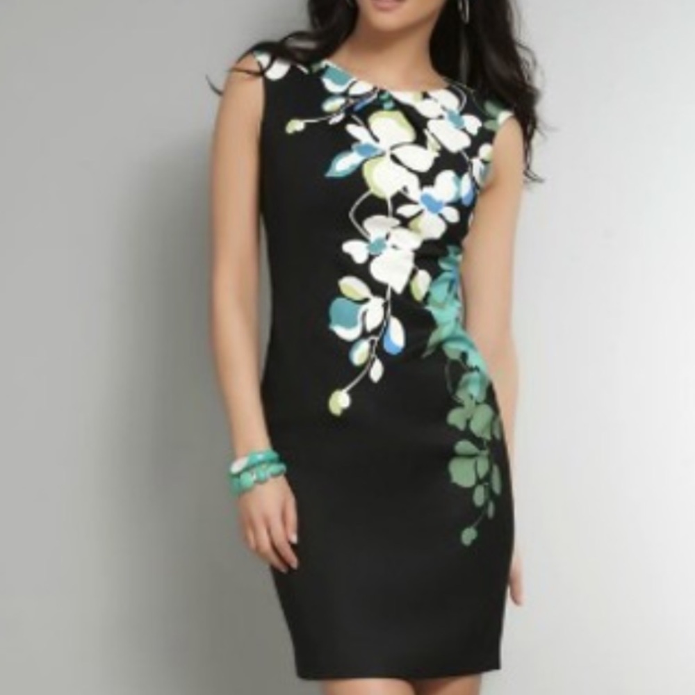 New York & Company Black Dress with Floral Accents